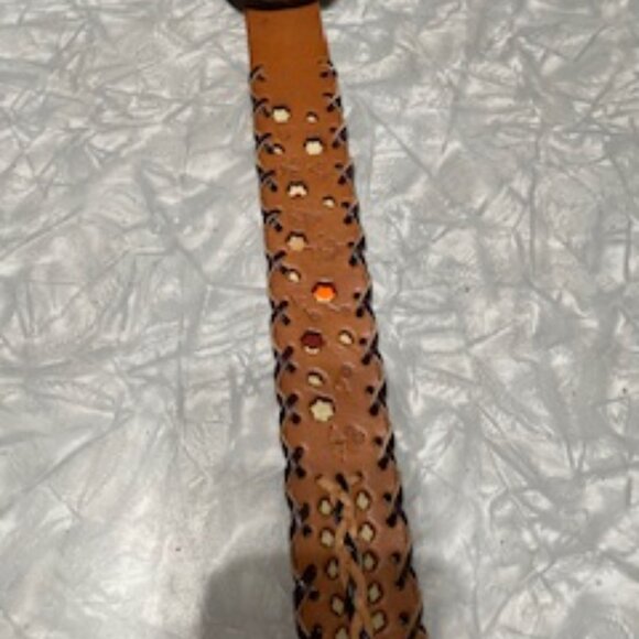 Vintage High Quality Argentine braided leather belt with wood flowered buckle - Picture 4 of 6